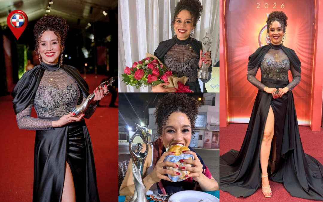 Stephany Ortega celebrando su primer Premio Soberano en Santo Domingo.